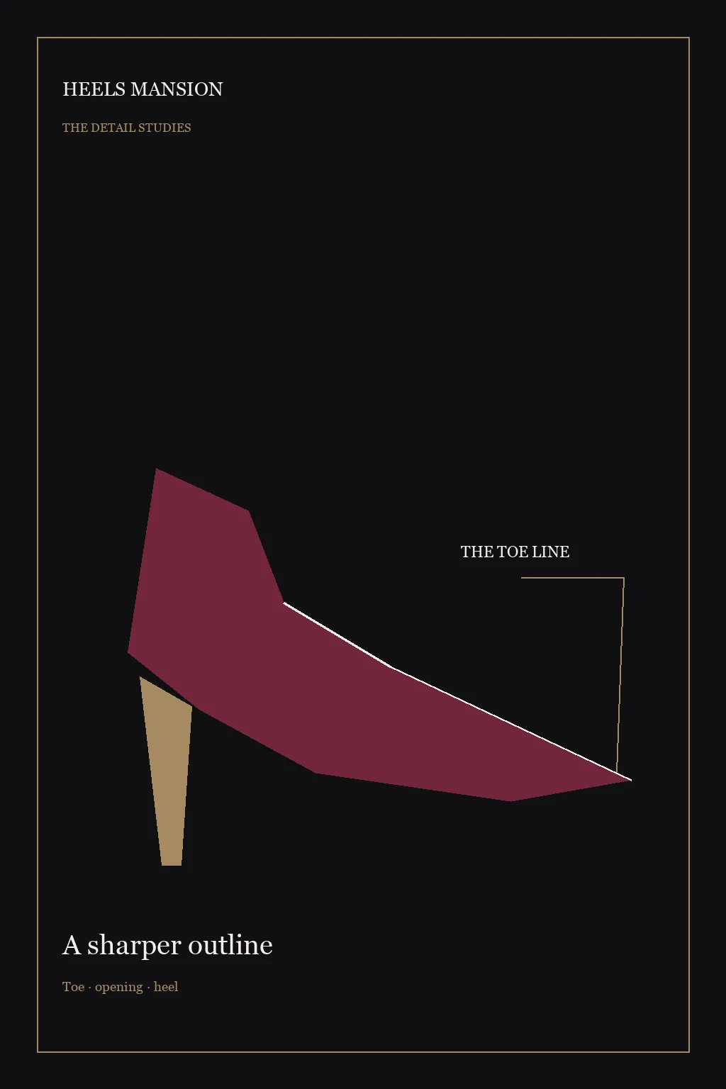 Original schematic of a pointed pump: a long toe line, curved opening and narrow heel.
